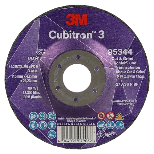 3M Cubitron 3 Cut and Grind Schruppscheibe, 95344, 36+, T27, 115 mm x 4,2 mm x 22,23 mm, EN, 10/Pack von Cubitron