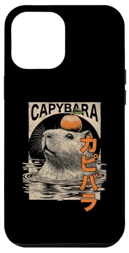 Hülle für iPhone 12 Pro Max Capybara und Orange Vintage Japanischer Anime von Cuddly Capybara - Cute Zoo Animal Apparel