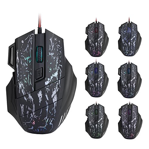 Cuifati Kabelgebundene Gaming-Maus, 7 Tasten 1000DPI - 5500DPI USB Optische Spiel-Gaming-Maus Leichte Computermäuse Für PC-Spiele, ergonomische Oberfläche von Cuifati