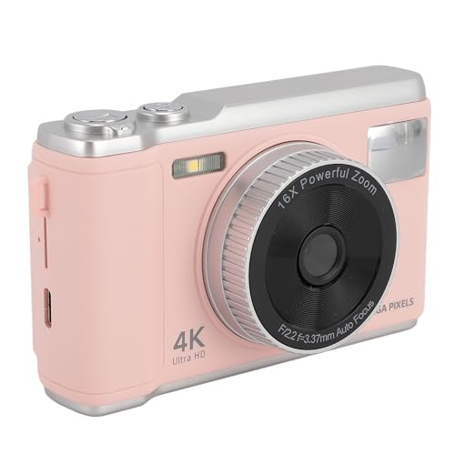 Günstige Digitalkamera, Verbesserte 4K-Kinderkamera mit 2,8-Zoll-Bildschirm, 16-fachem Zoom, Autofokus, Anti-Shake, 50 MP, Kompakte Kleine Point-and-Shoot-Kamera für Kinder, (PINK) von Cuifati