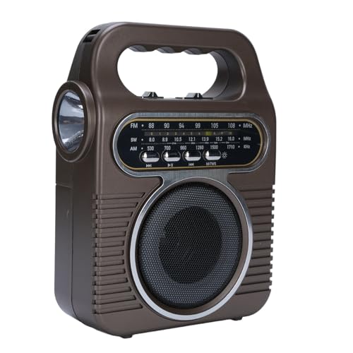 Portable Radio FM AM SW Full Band Radio, Retro Bluetooth -Lautsprecher Radio mit Taschenlampe, Support Memory Card USB, Wiederaufladbares Stereo -Radio für Senioren ältere (Brown) von Cuifati