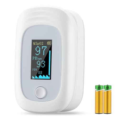 Sauerstoffsättigung Messgerät Finger, Pulsoximeter mit Alarm ideal zur schnellen Messung der Sauerstoffsättigung, Einfacher Oximeter für Kinder & Erwachsene, Inklusive Lanyard und Batterien von Cunsieun