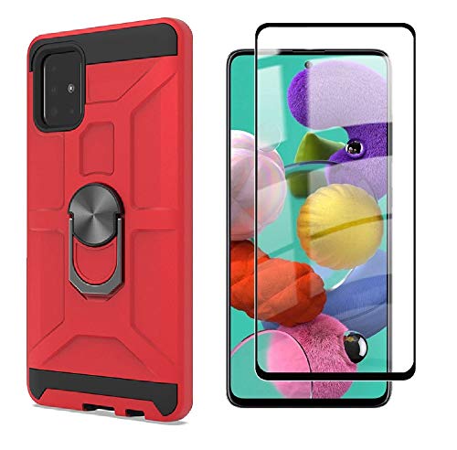 Cuoqing Hülle für Samsung Galaxy A51, Samsung A51 Hülle Mit Schutzfolie 360 Grad Ring Handy Hüllen Bumper Schutzhülle für Samsung Galaxy A51 Handyhülle,Red von Cuoqing