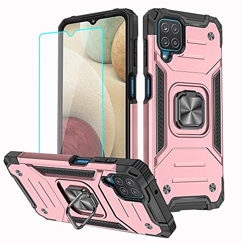 Cuoqing für Samsung Galaxy A12 Hülle,with HD Handy-Schutzfolie[Military Grade Schutz] [360 Grad Drehung Fingerring Ständer] Armor Stoßfest Handyhülle Slim Silikon Cover Case für Samsung Galaxy A12 von Cuoqing