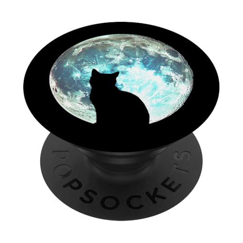 Cat and Moon Miau im Mondlicht Schatten blauer Mond 02 PopSockets Klebender PopGrip von Curlyfox Design