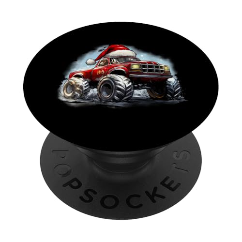 Cooler Weihnachtstruck Santa Monster Truck im X-Mas Look 02 PopSockets Klebender PopGrip von Curlyfox Design