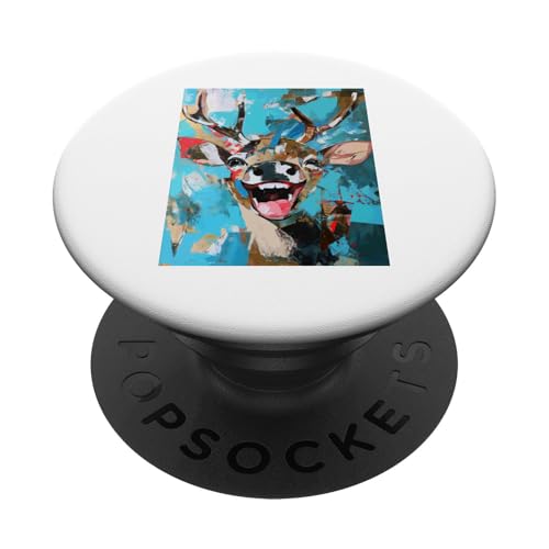 Cooles Rentier Weihnachten posiert auf Portrait Kunstwerk PopSockets Klebender PopGrip von Curlyfox Design