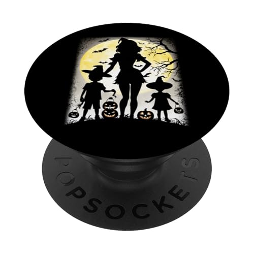 Cute Silhouette Halloween Mom and Kids Design PopSockets mit austauschbarem PopGrip von Curlyfox Design