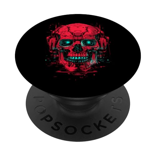 Futuristischer Skull Skelett Schädel im Stil Cyber Punk rot PopSockets mit austauschbarem PopGrip von Curlyfox Design