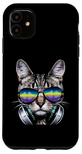 Hülle für iPhone 11 Katze mit Kopfhörern und Sonnenbrille Cool von Curlyfox Design