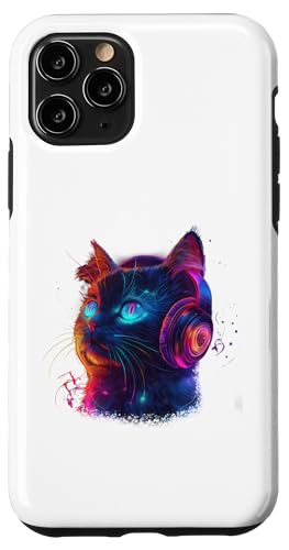 Hülle für iPhone 11 Pro Futuristische Katze mit Kopfhörern im Stil Cyber Punk von Curlyfox Design