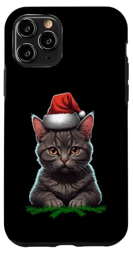 Hülle für iPhone 11 Pro Weihnachten X-Mas Katze Süsses Motiv mit Weihnachtsmütze 2 von Curlyfox Design