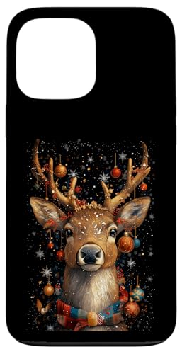 Hülle für iPhone 13 Pro Max Cooles Hirsch Rentier Weihnachten mit Christbaumkugeln von Curlyfox Design