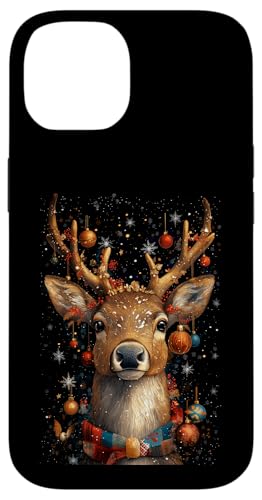 Hülle für iPhone 14 Cooles Hirsch Rentier Weihnachten mit Christbaumkugeln von Curlyfox Design