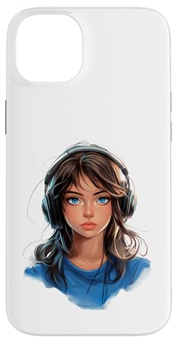 Hülle für iPhone 14 Plus Süsses Anime Mädchen mit Kopfhörern chilling Gamergirl 03 von Curlyfox Design