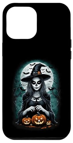 Hülle für iPhone 14 Pro Max Cooles Halloweendesign Moonnight Motiv Hexe mit Kürbissen von Curlyfox Design