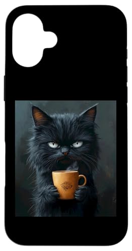 Hülle für iPhone 16 Plus Coole Katze Weihnachten mit Kaffeetasse von Curlyfox Design