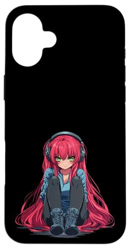 Hülle für iPhone 16 Plus Süsses Anime Mädchen mit Kopfhörern chilling Gamergirl 02 von Curlyfox Design