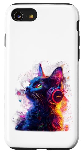 Hülle für iPhone SE (2020) / 7 / 8 Katze mit Kopfhörern Kreativ Design Cool 02 von Curlyfox Design