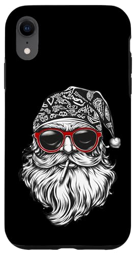 Hülle für iPhone XR Schlechter Hipster Santa mit Sonnenbrille Biker Look von Curlyfox Design