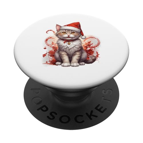 Weihnachten X-Mas Katze Süsses Motiv mit Weihnachtsmütze 3 PopSockets Klebender PopGrip von Curlyfox Design