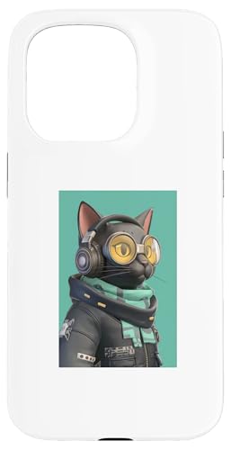 Hülle für iPhone 15 Pro Cool Cat Fluggesellschaft Pilot Worker Kopfhörer DJ von Cute, Adorable, House Music Cat Tee Gift