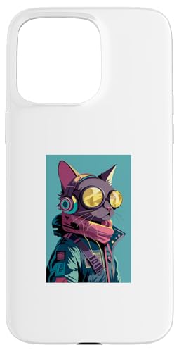 Hülle für iPhone 15 Pro Max Cool Cat Fluggesellschaft Pilot Worker Kopfhörer DJ von Cute, Adorable, House Music Cat Tee Gift