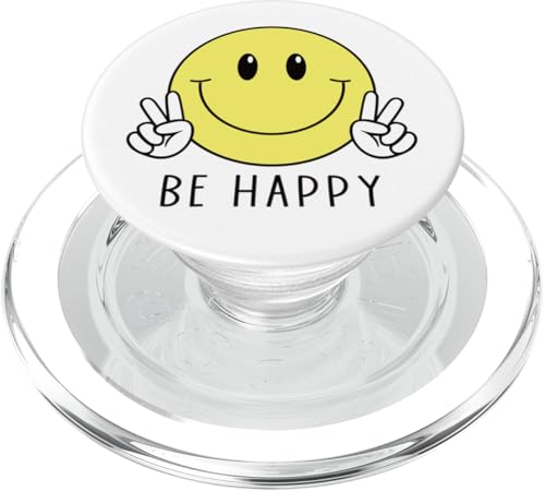 Be Happy Smile Face Cute Happy Peace Handzeichen lächelndes Gesicht PopSockets PopGrip für MagSafe von Cute 80s Smile Happy Tee