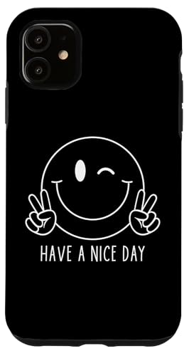 Hülle für iPhone 11 Hab einen schönen Tag Winking Smile Face Peace Wink Happy Face T-Shirt von Cute 80s Smile Happy Tee