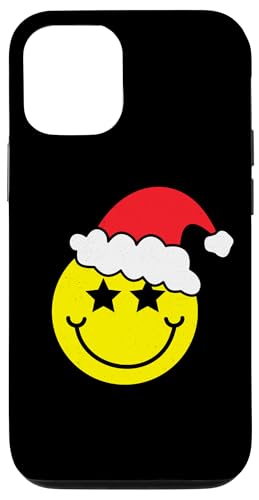 Hülle für iPhone 12/12 Pro Gelbes Smile Face Weihnachtshemd Weihnachtsmütze T-Shirt mit lächelndem Gesicht von Cute 80s Smile Happy Tee