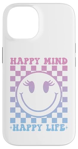 Hülle für iPhone 14 Happy Mind Happy Life Süßes Mädchen im Vintage-Stil mit glücklichem Gesicht, kariert von Cute 80s Smile Happy Tee