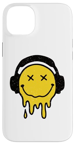 Hülle für iPhone 14 Plus Tropfendes glückliches Gesicht mit Kopfhörern, lustige, musikinspirierte 80er Jahre von Cute 80s Smile Happy Tee