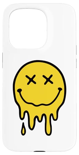 Hülle für iPhone 15 Pro X Eyes Schmelzendes gelbes Lächeln Gesicht Geschmolzenes tropfendes glückliches Gesicht von Cute 80s Smile Happy Tee