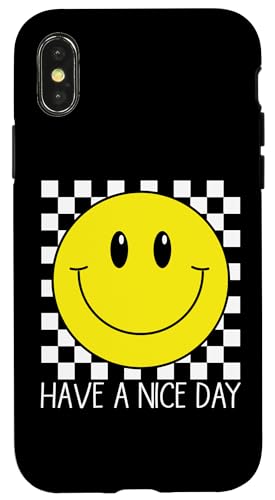 Hülle für iPhone X/XS Have a Nice Day 70er Jahre Retro Smile Kariert Happy Smiling Face von Cute 80s Smile Happy Tee