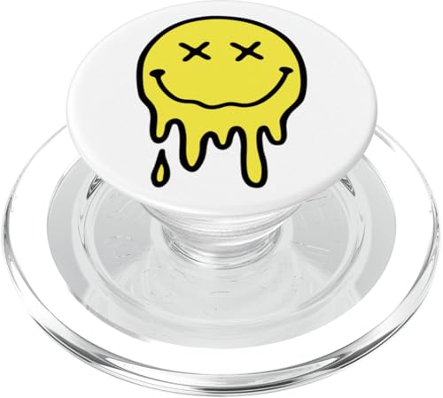 X Eyes Schmelzendes gelbes Lächeln Gesicht Geschmolzenes tropfendes glückliches Gesicht PopSockets PopGrip für MagSafe von Cute 80s Smile Happy Tee