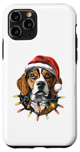 Hülle für iPhone 11 Pro Lustige Beagle-Weihnachtsmannmütze, Hund, Weihnachtsbeleuchtung von Cute Beagle Santa Hat Christmas Lights Fur Parents