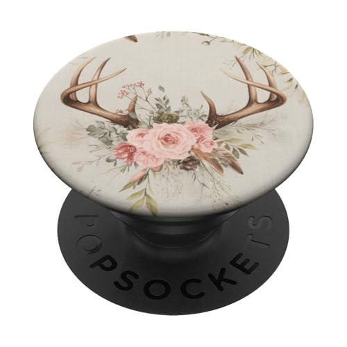 Boho Hirschgeweih mit Blumenstrauß PopSockets Klebender PopGrip von Cute Boho Deer Designs