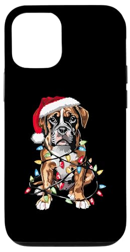 Hülle für iPhone 12/12 Pro Lustiger Boxer Hund Weihnachtsmannmütze Weihnachtsbeleuchtung Lustige Weihnachten von Cute Boxer Santa Dog Christmas Pajamas Design