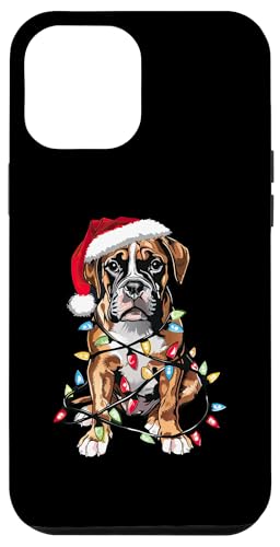 Hülle für iPhone 13 Pro Max Lustiger Boxer Hund Weihnachtsmannmütze Weihnachtsbeleuchtung Lustige Weihnachten von Cute Boxer Santa Dog Christmas Pajamas Design