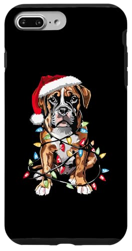 Hülle für iPhone 7 Plus/8 Plus Lustiger Boxer Hund Weihnachtsmannmütze Weihnachtsbeleuchtung Lustige Weihnachten von Cute Boxer Santa Dog Christmas Pajamas Design