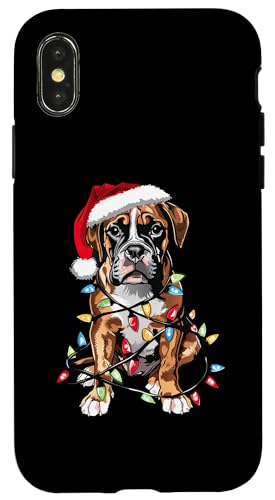 Hülle für iPhone X/XS Lustiger Boxer Hund Weihnachtsmannmütze Weihnachtsbeleuchtung Lustige Weihnachten von Cute Boxer Santa Dog Christmas Pajamas Design