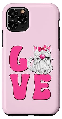 Hülle für iPhone 11 Pro White Kitten Graphic For Women Funny Cat Mom Pink Love Cat von Cute Cat Gifts For Cat Lover Women Kids And Men