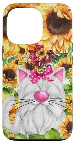 Hülle für iPhone 13 Pro White Cat Watercolor Graphic For Cat Mom Sunflower Floral von Cute Cat Gifts For Cat Lover Women Kids And Men