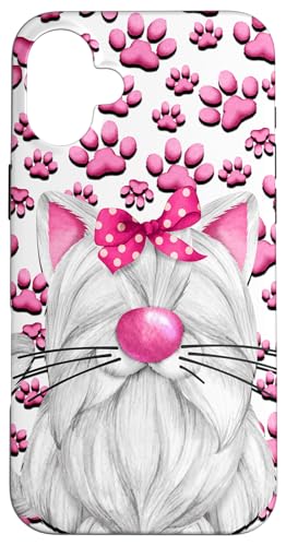 Hülle für iPhone 16 Plus Pink Paw Pattern Unique Watercolor Cat Art For Cat Mom von Cute Cat Gifts For Cat Lover Women Kids And Men