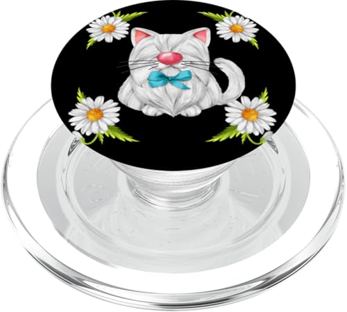 White Cat Blue Cat Bow Tie For Cat Mom Daisy Flower Floral PopSockets PopGrip für MagSafe von Cute Cat Gifts For Cat Lover Women Kids And Men