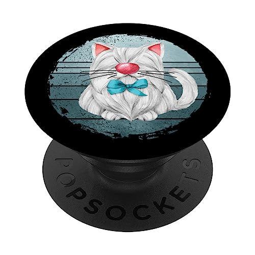 White Cat Graphic For Cat Mom And Dad Vintage Kitten Tomcat PopSockets Klebender PopGrip von Cute Cat Gifts For Cat Lover Women Kids And Men