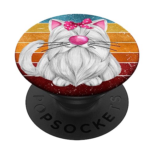 White Cat Graphic For Women And Men Vintage Kitten Retro Cat PopSockets Klebender PopGrip von Cute Cat Gifts For Cat Lover Women Kids And Men