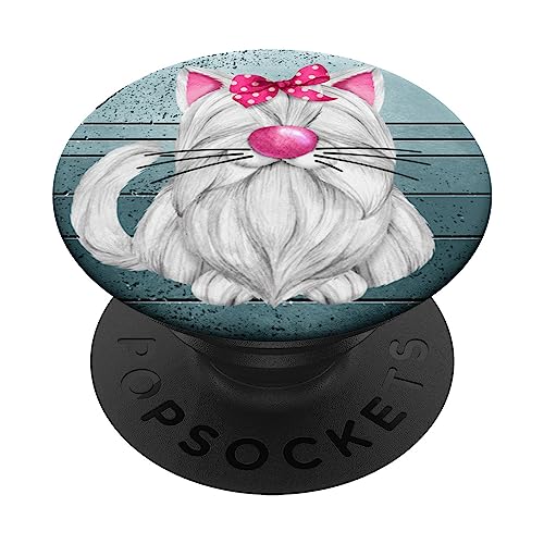 White Cat Graphic For Women Retro Kitten White Cat Mommy PopSockets Klebender PopGrip von Cute Cat Gifts For Cat Lover Women Kids And Men