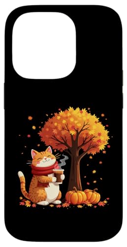 Hülle für iPhone 14 Pro Süße Katze mit Eiskaffee unter Herbstbaum Herbstlaub Herbst von Cute Cat Holding Iced Coffee Under Fall Tree tees