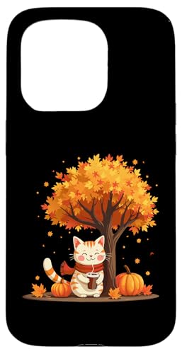 Hülle für iPhone 15 Pro Lustige Katze mit Eiskaffee unter Herbstbaum Katze Hello Autumn von Cute Cat Holding Iced Coffee Under Fall Tree tees